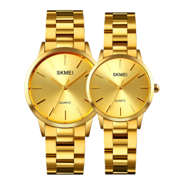 SKMEI 1694 Acier Inoxydable Dos Résistant À L&#39;eau Reloj Minimalista Quartz Montres Couple